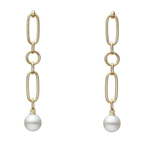 Mikimoto A+ Akoya Pearl Chain Link Earrings in 18K Yellow Gold
