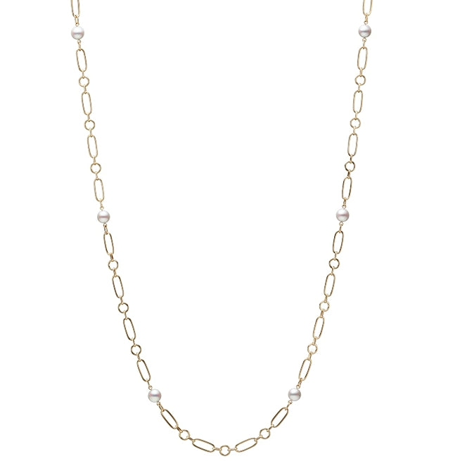 Mikimoto A+ Akoya Pearl Chain Link Necklace in 18K Yellow Gold