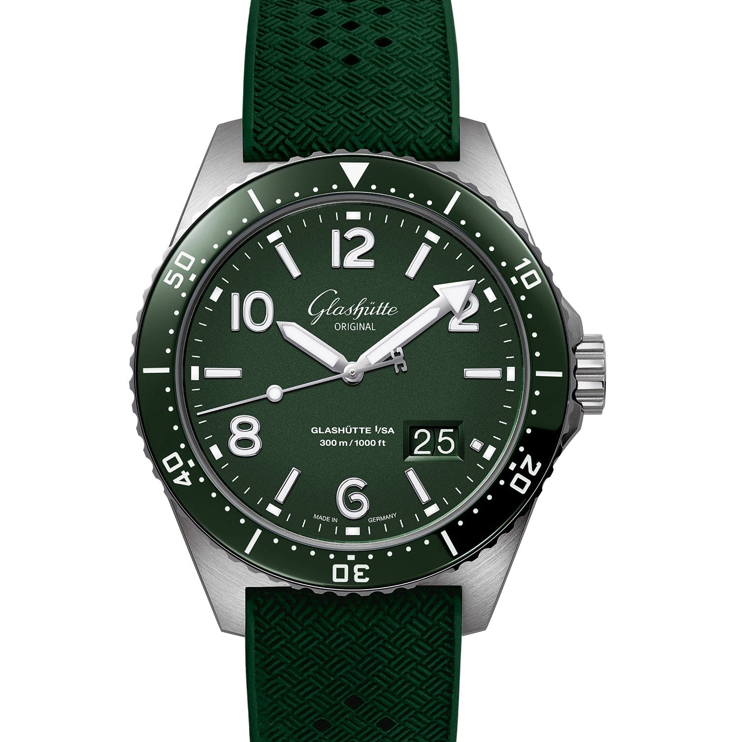 Glashutte Original SeaQ Panorama Date Watch Green Rubber Strap