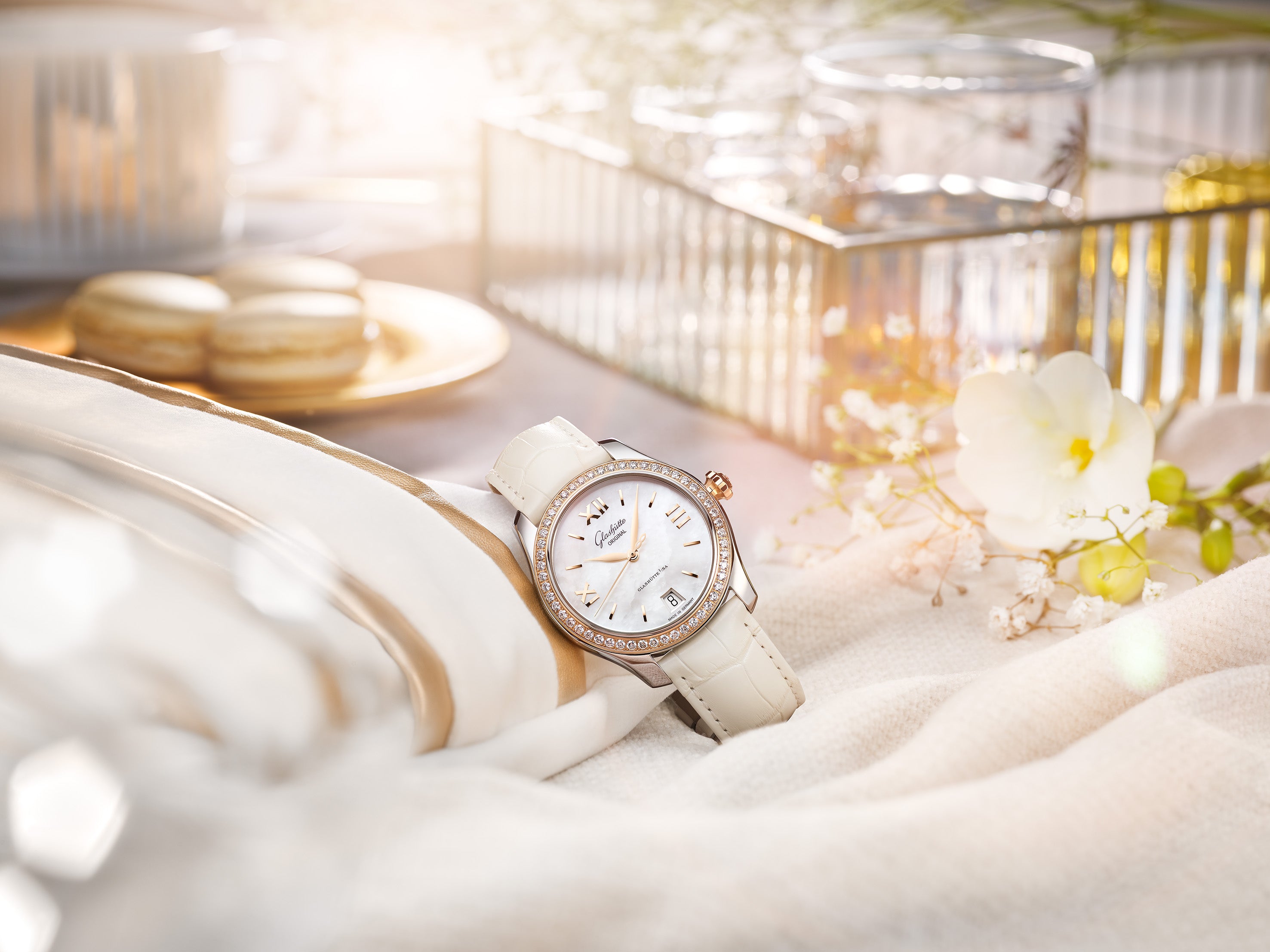 Glashutte Original Lady Serenade Watch with White Alligator Leather Strap