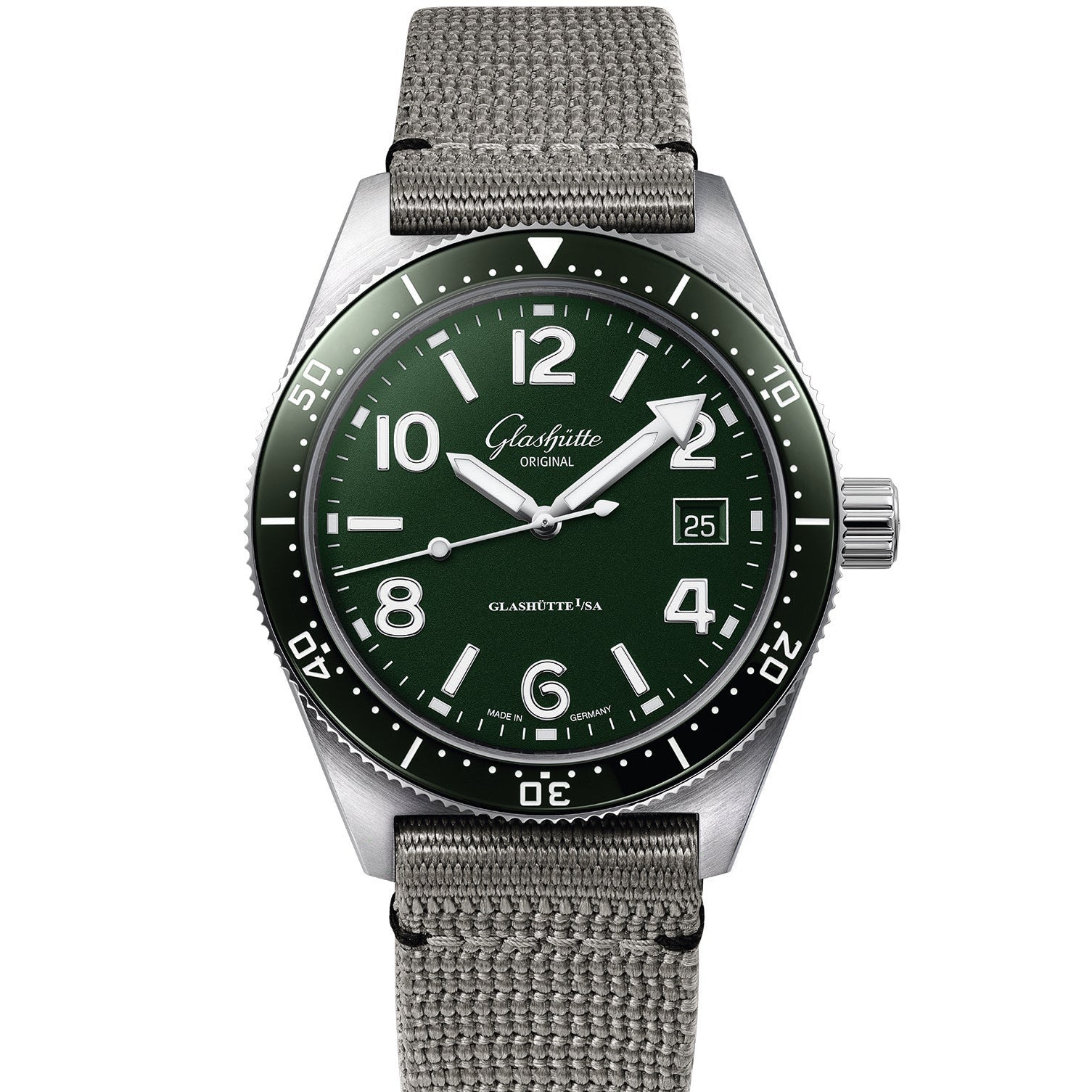 Glashutte Original SeaQ Watch with Green Dial and Grey Strap