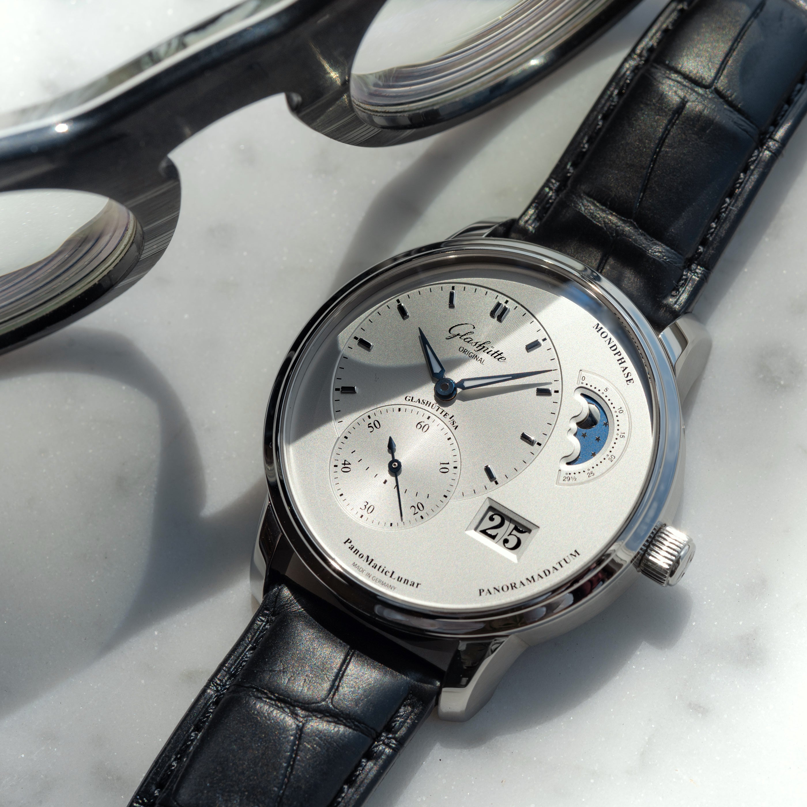 Glashutte Original PanoMaticLunar Watch with Black Alligator Leather Strap