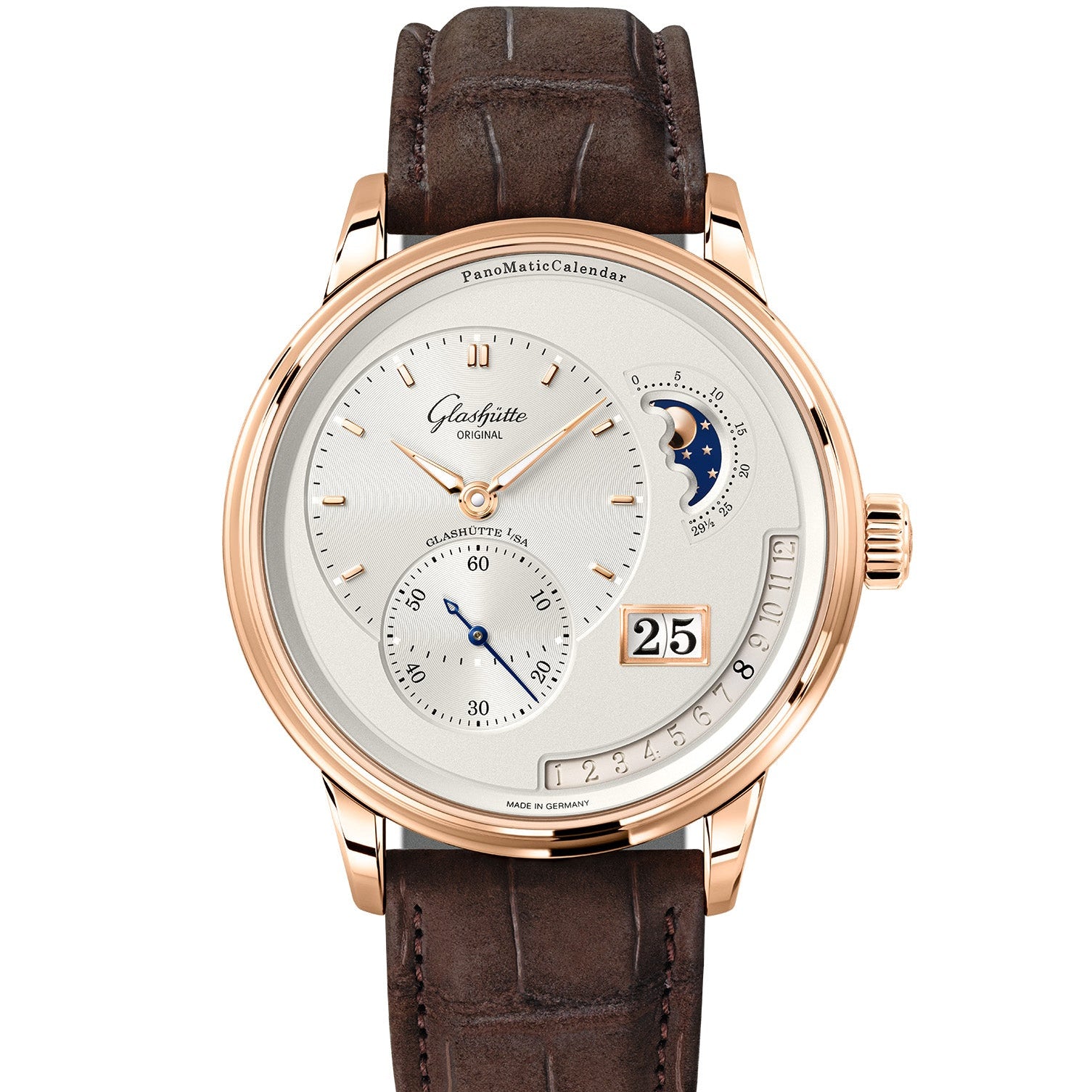 Glashutte Original PanoMaticCalendar Watch with Brown Alligator Leather Strap