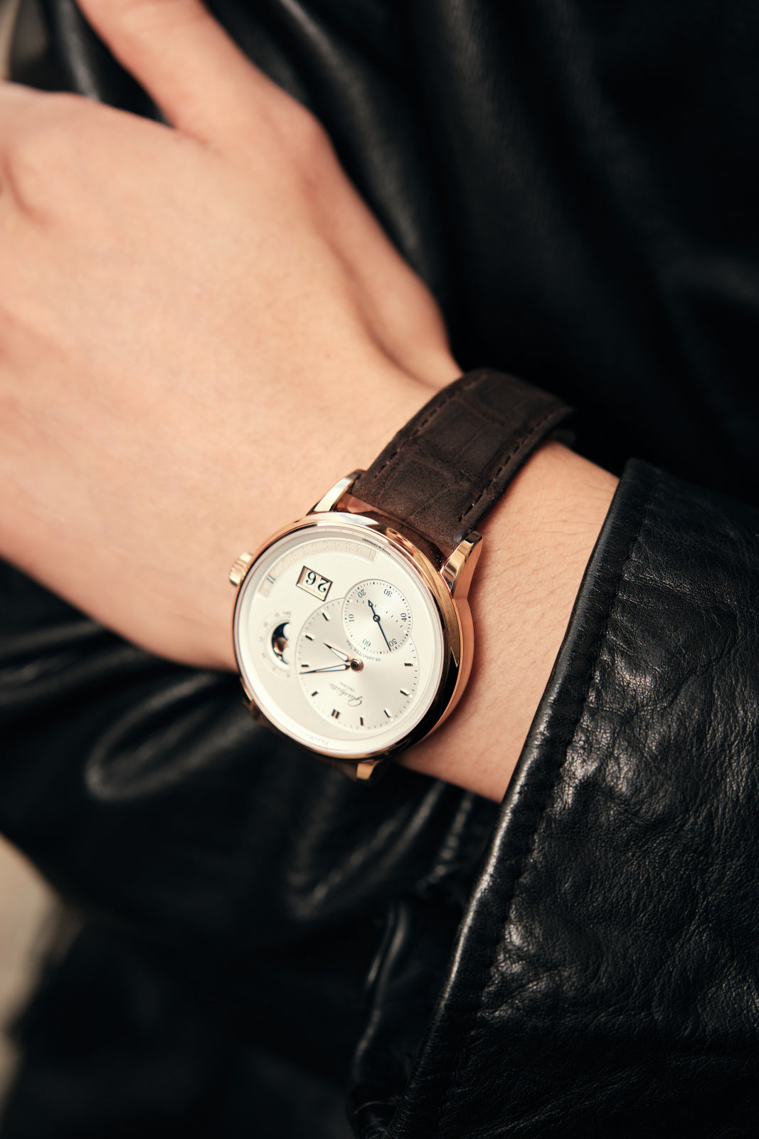 Glashutte Original PanoMaticCalendar Watch with Brown Alligator Leather Strap
