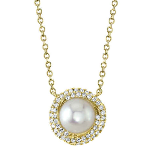 Pearl Twist Diamond Halo Necklace in 14K Yellow Gold