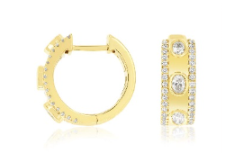 Oval Bezel Set Diamond Huggie Hoop Earrings in 14K Yellow Gold