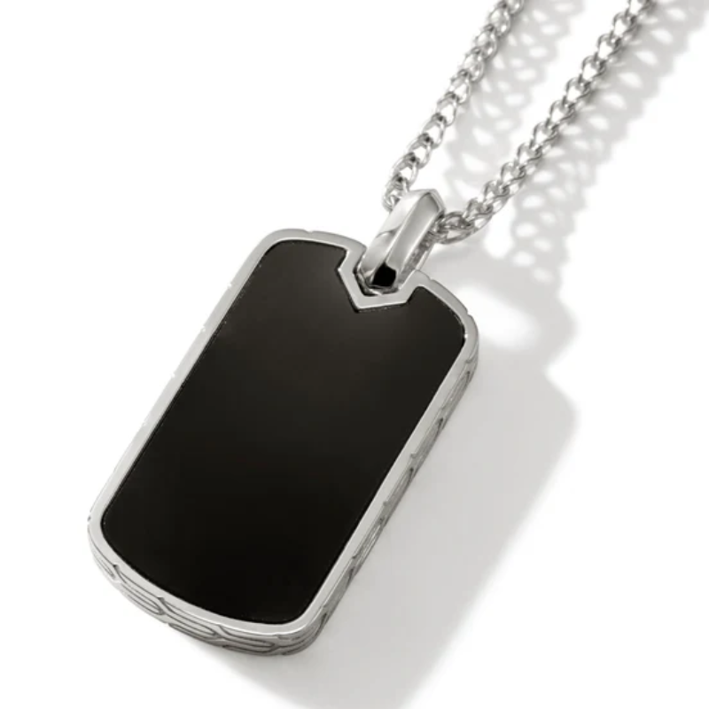 John Hardy Men's Black Onyx ID Tag Pendant Necklace