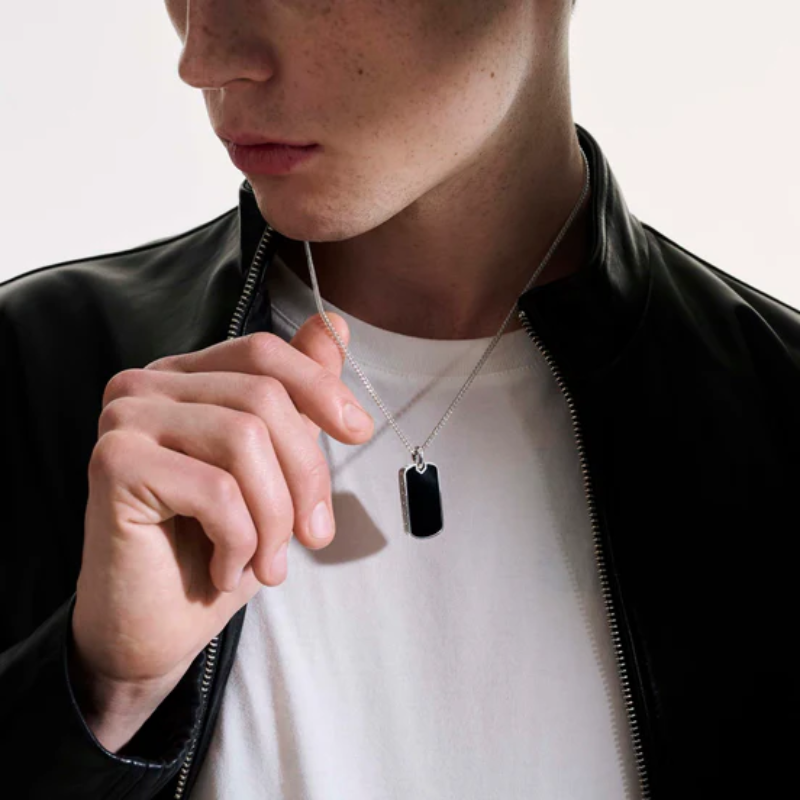 John Hardy Men's Black Onyx ID Tag Pendant Necklace
