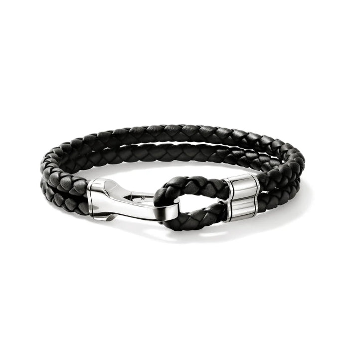 John Hardy Men's Hook Clasp Double Row Bracelet in Black Leather