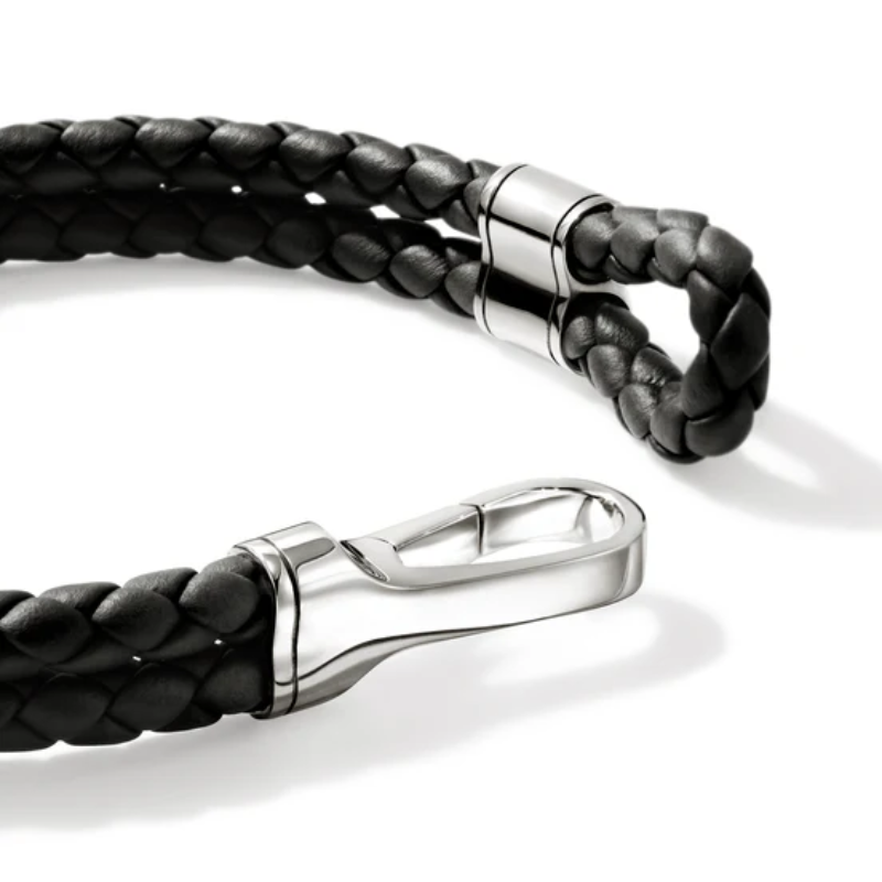 John Hardy Men's Hook Clasp Double Row Bracelet in Black Leather