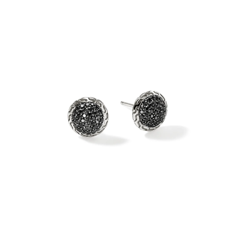John Hardy JH Essential Pavé Stud Earring with Black Sapphire in Sterling Silver