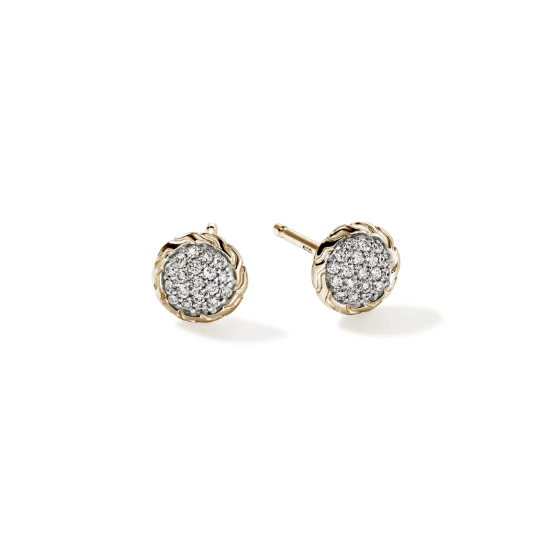 John Hardy JH Essential Pavé Stud Earrings with Diamonds in Yellow Gold