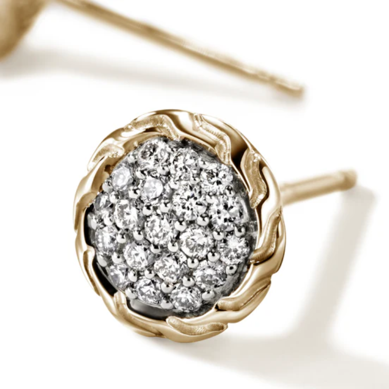 John Hardy JH Essential Pavé Stud Earrings with Diamonds in Yellow Gold
