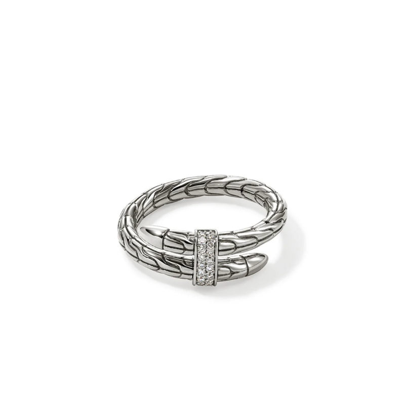 John Hardy Diamond Spear Wrap Ring in Sterling Silver, Size 7