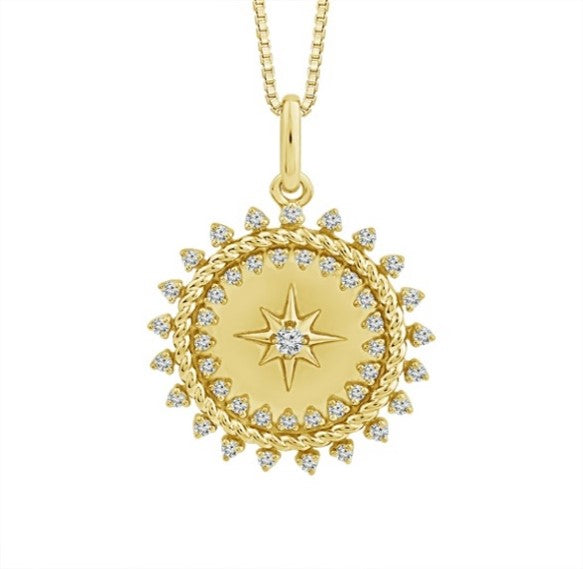Star Diamond Medallion Pendant Necklace in 14K Yellow Gold