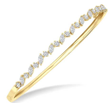 Round & Marquise Diamond Hinge Bangle in 14K Yellow Gold
