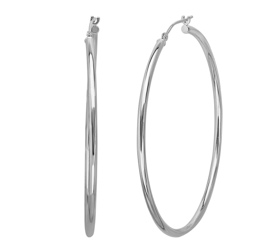 2X50MM Hollow Hoop Earrings in 14K White Gold