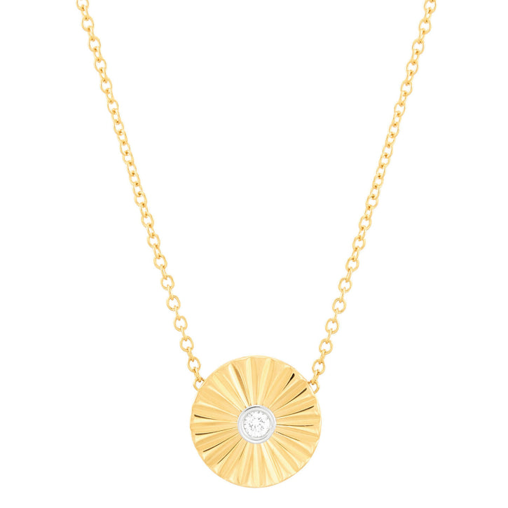 Fluted Disc Diamond Pendant Necklace in 14K Yellow Gold