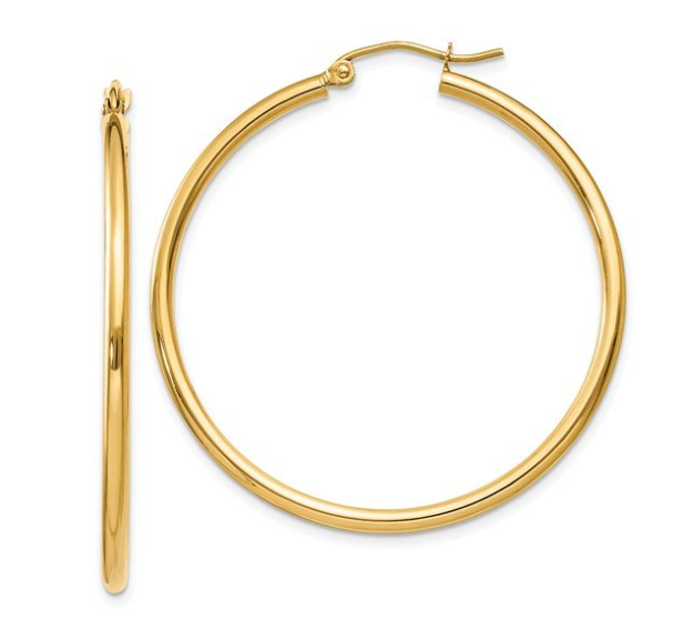2X40MM Hollow Hoop Earrings in 14K Yellow Gold