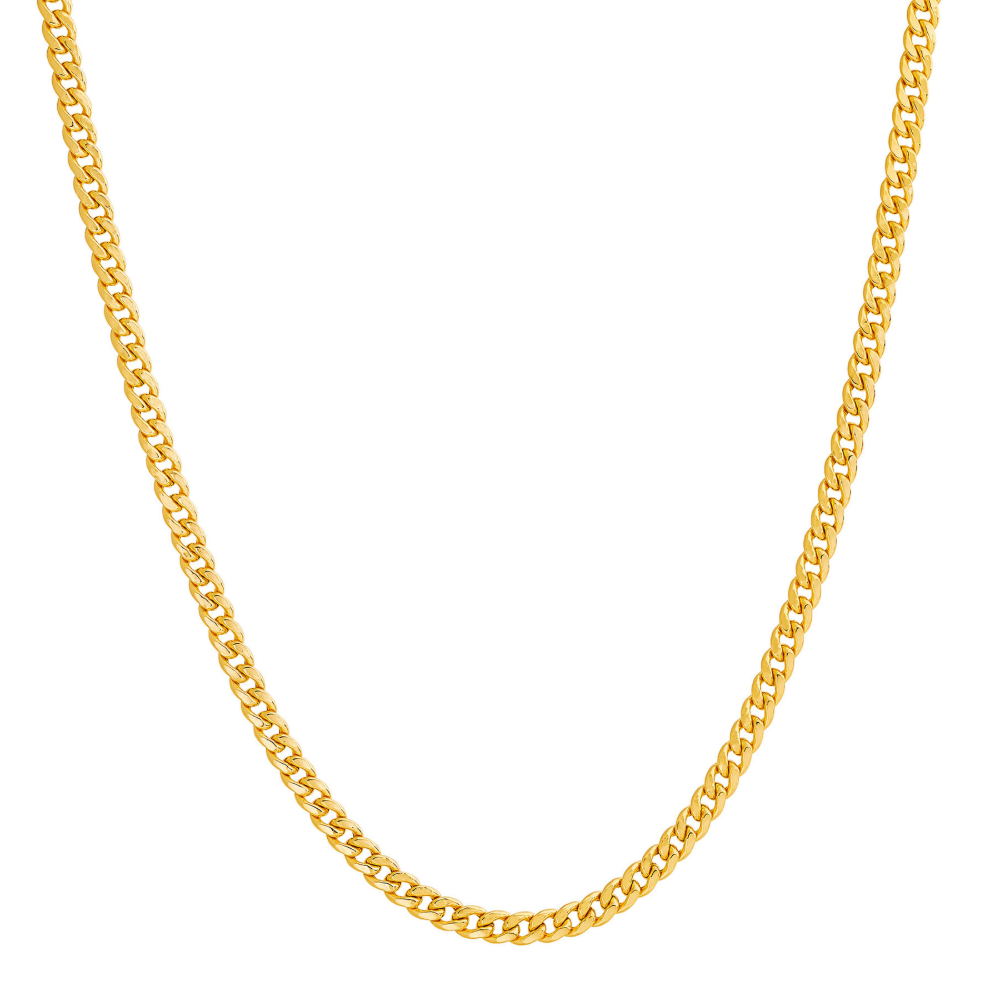 3MM Hollow Miami Cuban Chain Necklace in 14K Yellow Gold, 22" Length