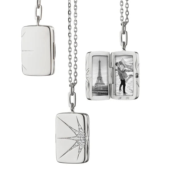 Monica Rich Kosann Sun & Star White Sapphire Locket Necklace in Sterling Silver, 32" Length
