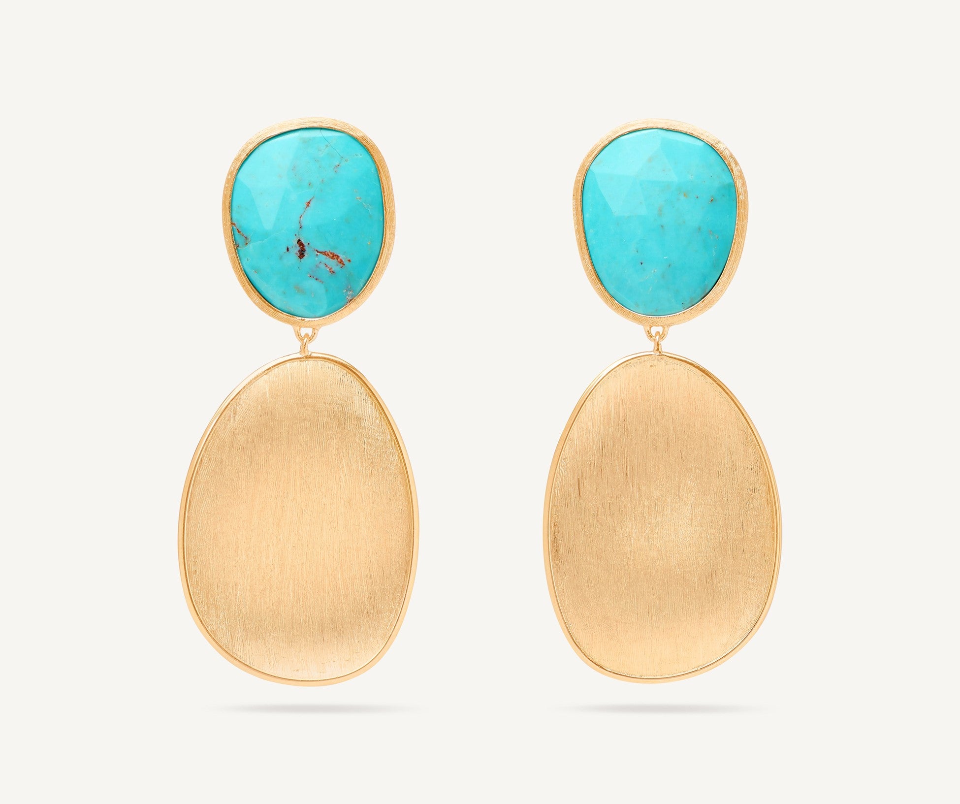 Marco Bicego Lunaria Double Drop Turquoise Earrings in Yellow Gold
