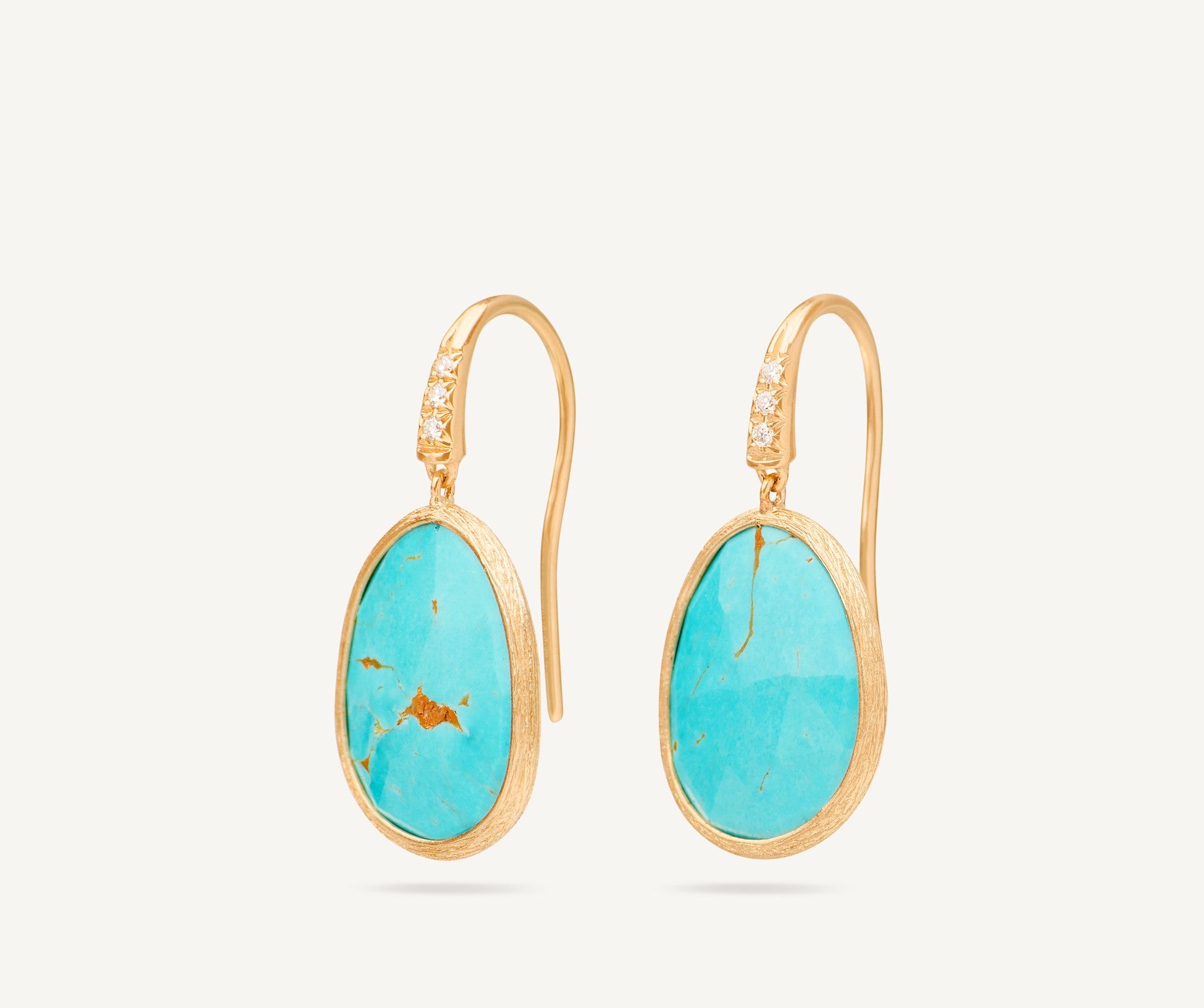 Marco Bicego Lunaria Pavé Hook Drop Earrings with Turquoise and Accent in Yellow Gold