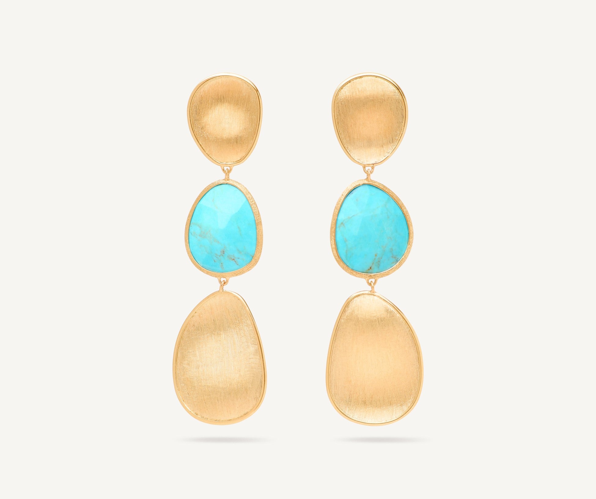 Marco Bicego Lunaria Three-Drop Turquoise Earrings in Yellow Gold