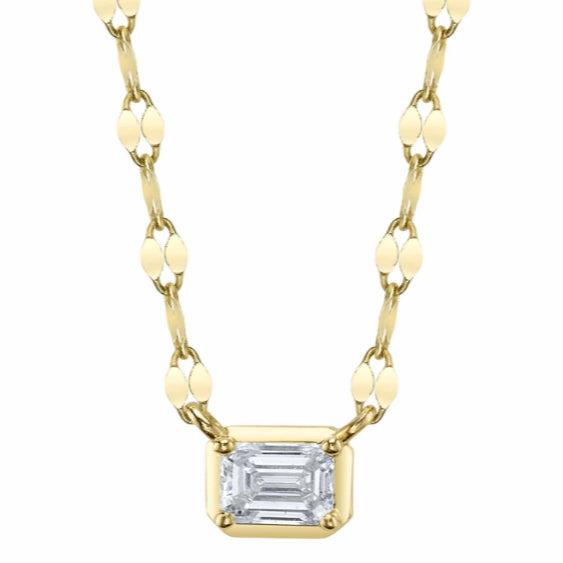 Emerald Cut Bezel Diamond Sparkle Chain Necklace in 14K Yellow Gold