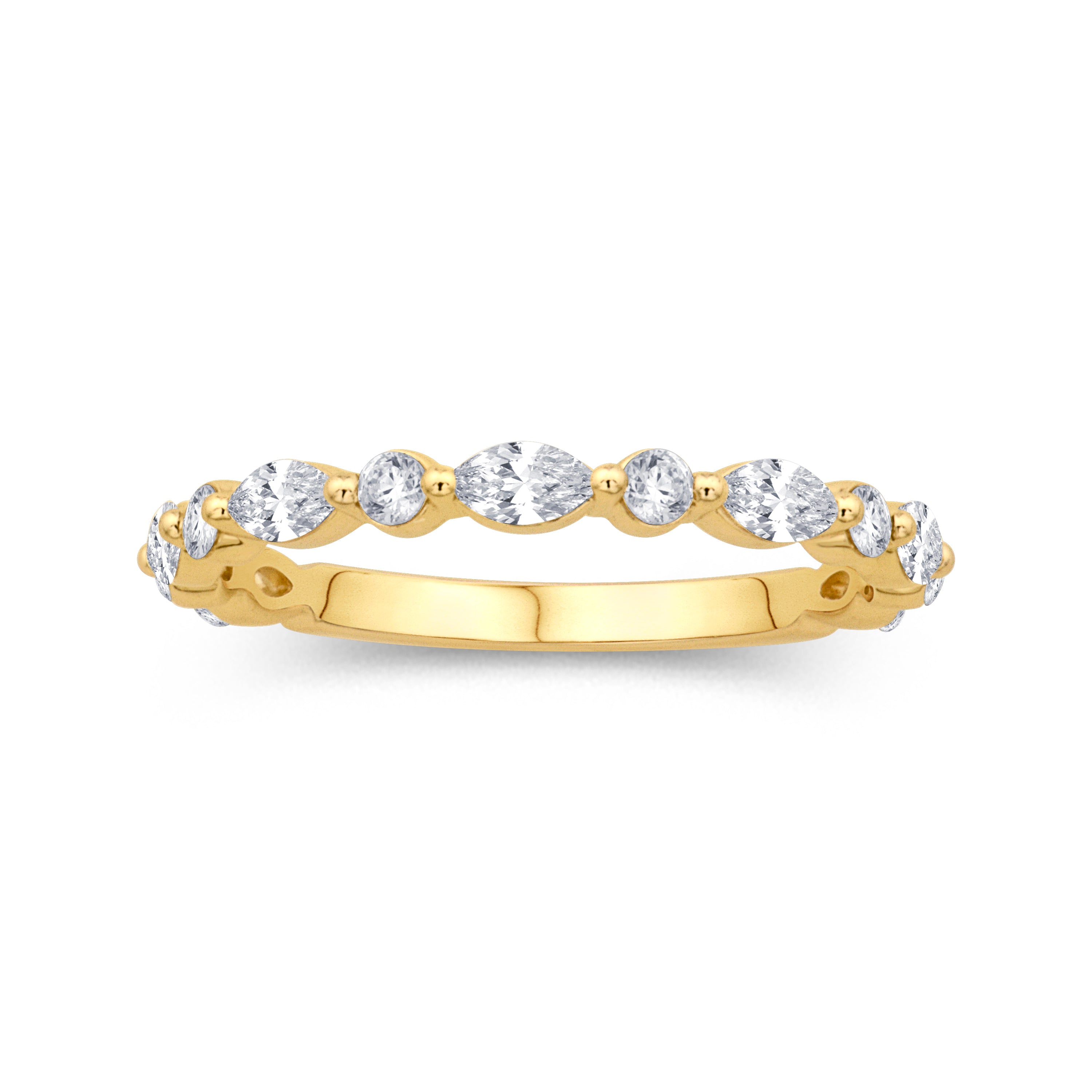 Alternating Marquise & Round Diamond Band in 14K Yellow Gold, Size 6.5
