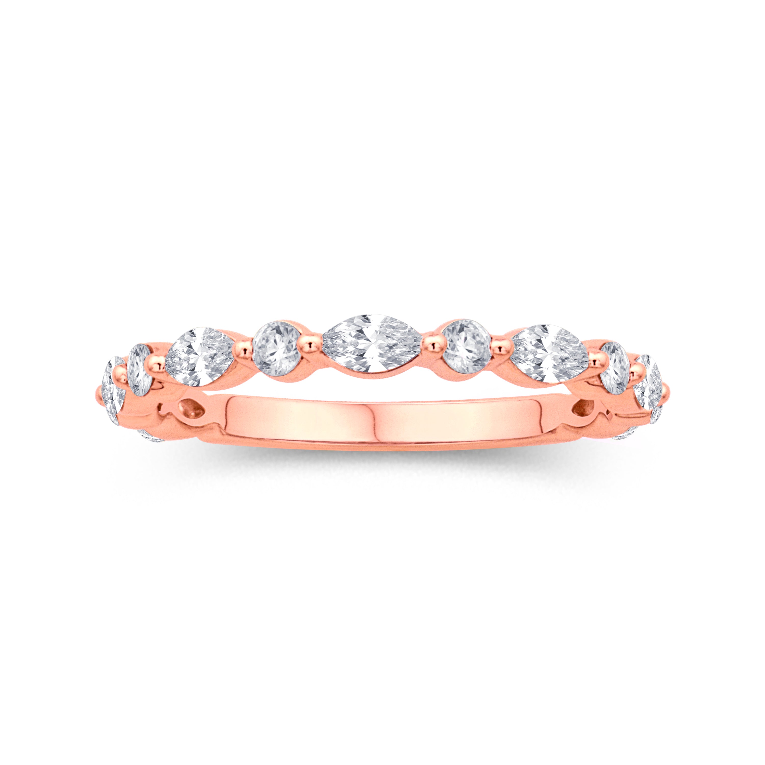 Alternating Marquise & Round Diamond Band in 14K Rose Gold, Size 6.5