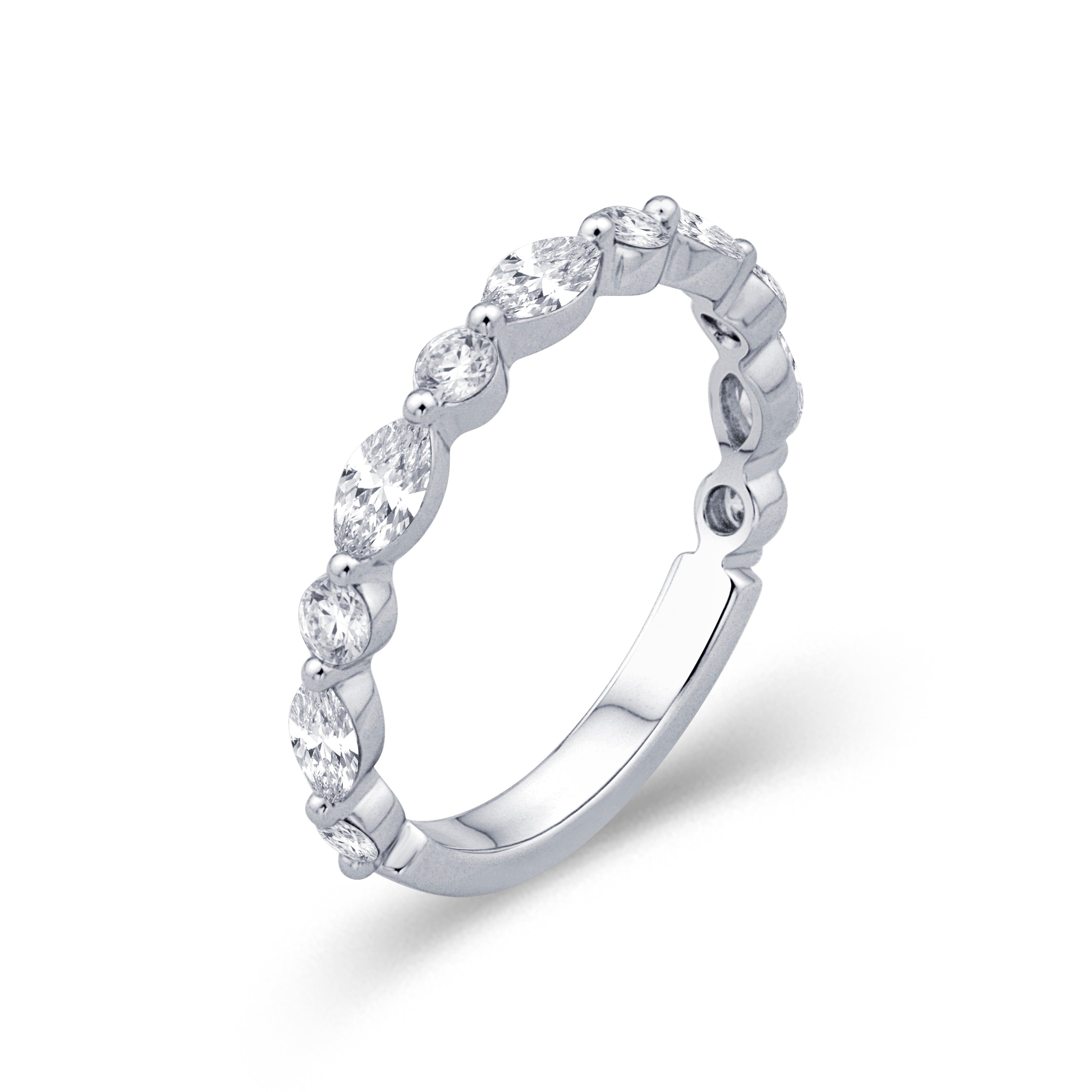 Alternating Marquise & Round Diamond Band in 14K White Gold, Size 6.5