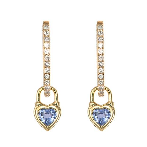 Three Stories Beating Heart Emerald Earring Charms in 14K Yellow Gold