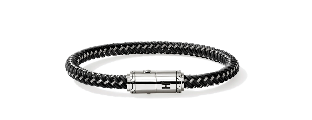 John Hardy Men's Black Rubber Stainless Steel Cord in Sterling Silver