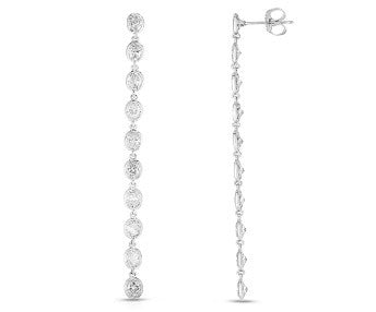 Oval Diamond Dangle Earrings in 14K White Gold