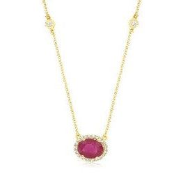 East/West Oval Ruby Necklace in 14K Yellow Gold