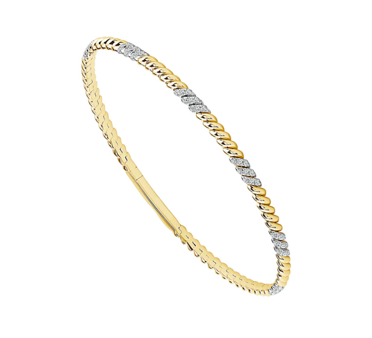 Pave Diamond Twist Bangle in 14K Yellow Gold