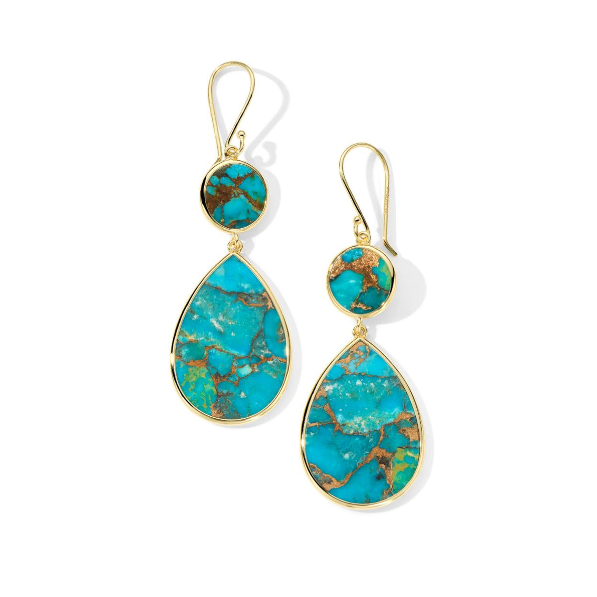 Ippolita Bronze Turquoise Double Drop Earrings in 18K Yellow Gold