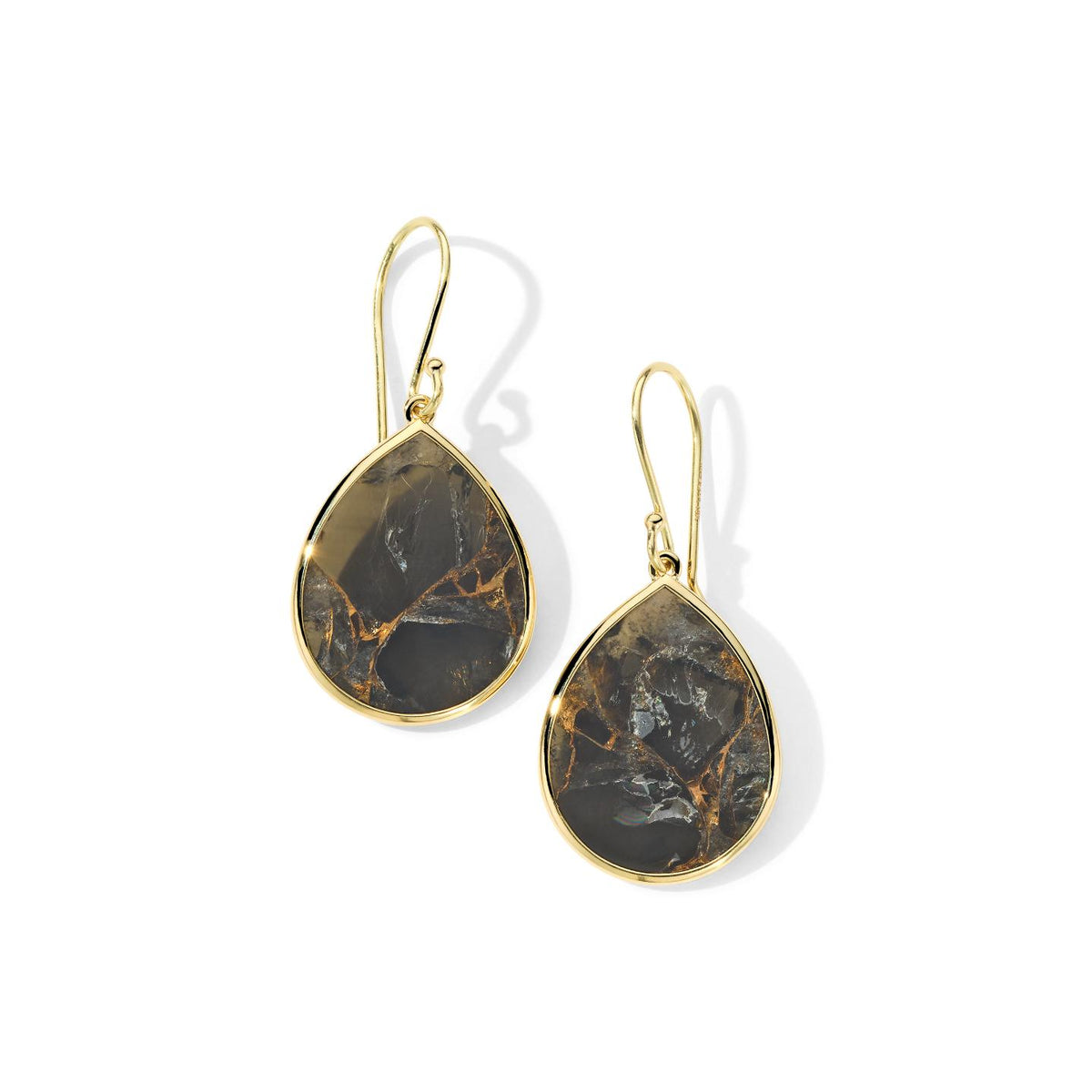 Ippolita Bronze Obsidian Mini Teardrop Earrings in 18K Yellow Gold