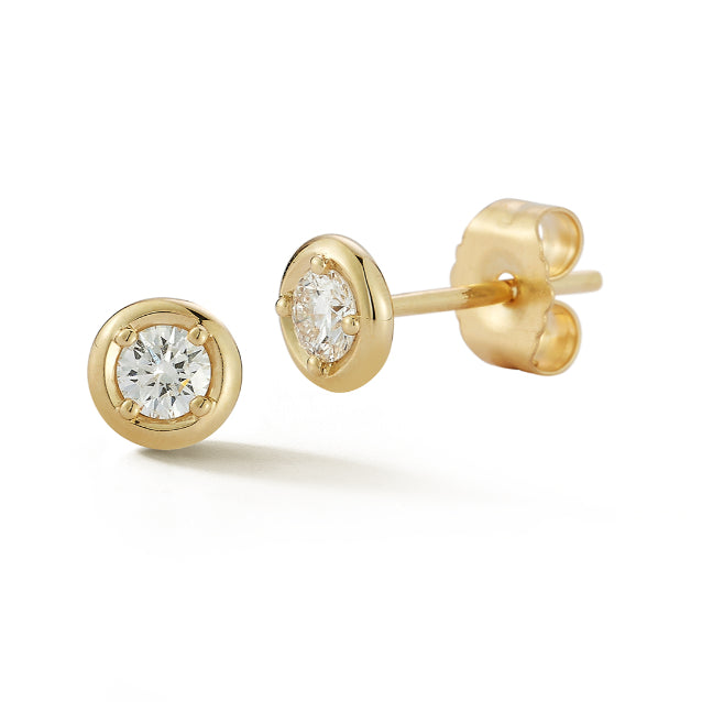 Illusion 0.20CT Bezel Set Diamond Stud Earrings in 14K Yellow Gold