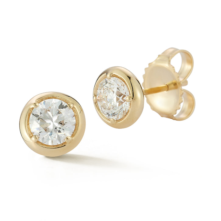 Illusion 0.80CT Bezel Set Diamond Stud Earrings in 14K Yellow Gold