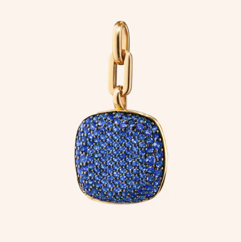 Monica Rich Kosann Blue Sapphire Pave Rae Slim Locket Charm in 18K Yellow Gold