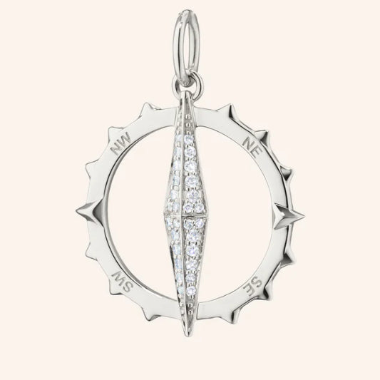 Monica Rich Kosann Large White Sapphire North Star Compass Charm in Sterling Silver