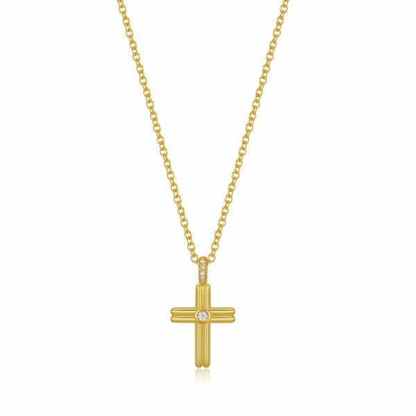 Diamond Cross Necklace in 14K Yellow Gold