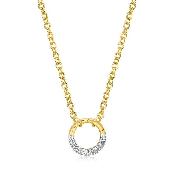 Pave Diamond Circle Necklace in 14K Yellow Gold