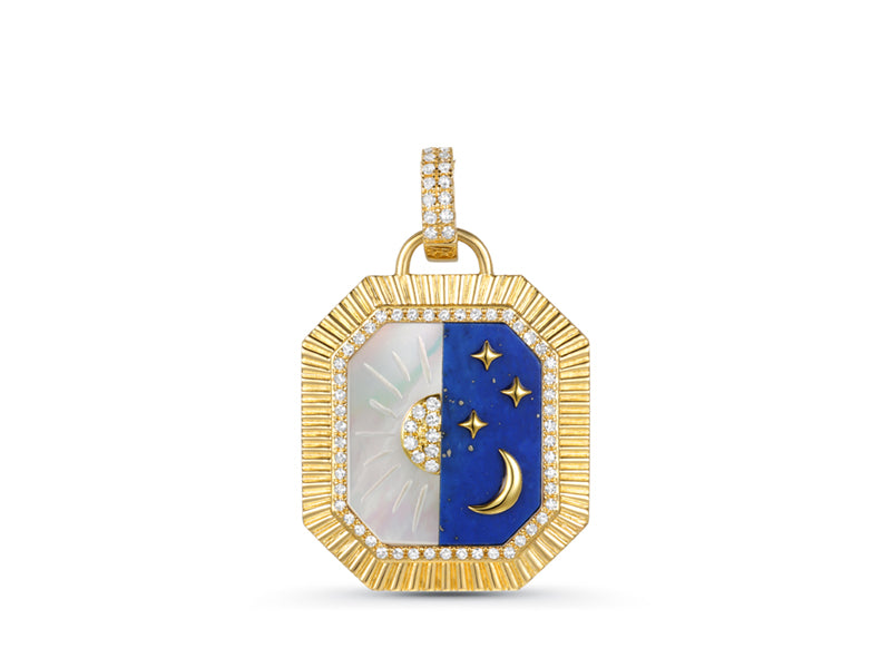 Mother of Pearl & Lapis Sun & Moon Charm in 14K Yellow Gold