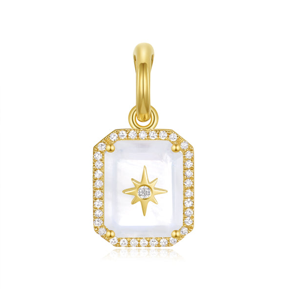Moonstone Diamond Star Charm in 14K Yellow Gold