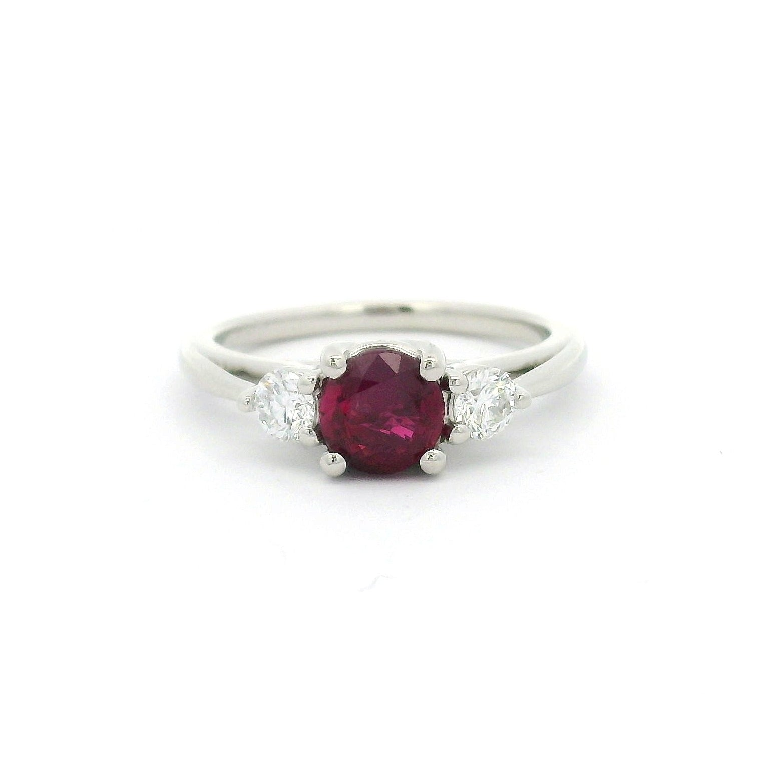 Ruby Diamond 3-Across Ring in Platinum, Size 6.5