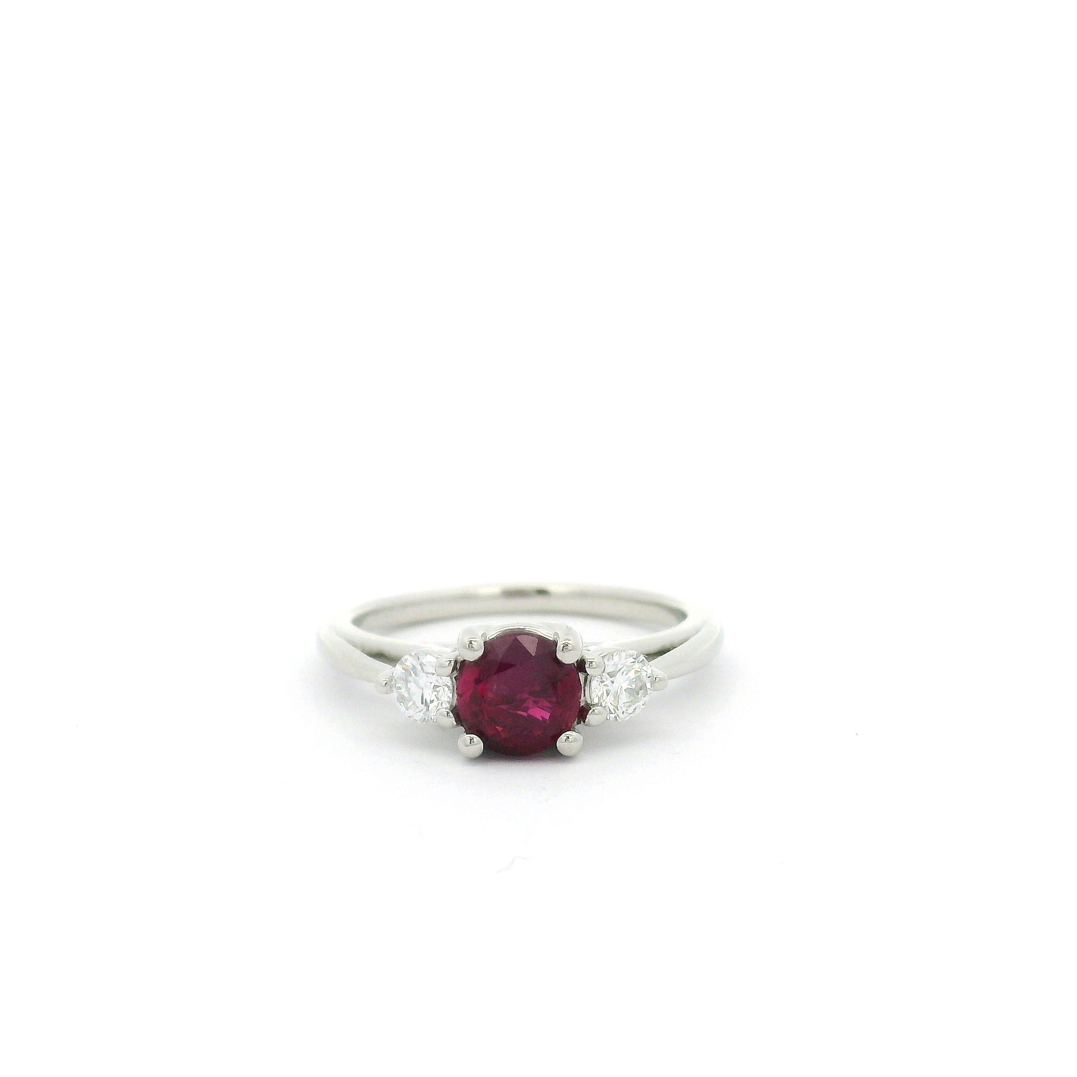 Ruby Diamond 3-Across Ring in Platinum, Size 6.5