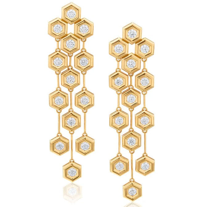 Gumuchian Diamond Honeycomb Chandelier Earrings in 18K Yellow Gold